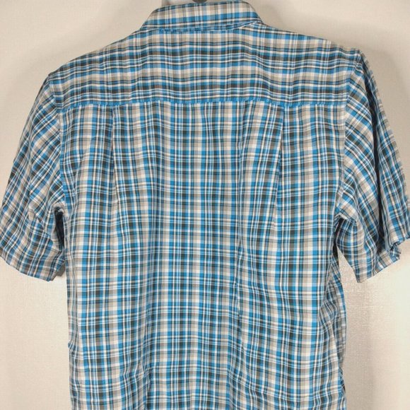 The North Face Shirt Blue Plaid Mens M Short Sleeve Button Up Outdoor Hiking - Picture 4 of 7